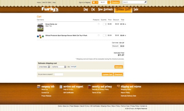 Furly's checkout cart and process