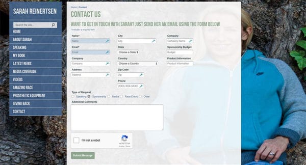 Sarah Reinertsen Custom Contact Page