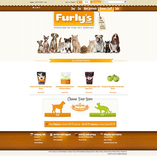 Furly's website case study pet store home page